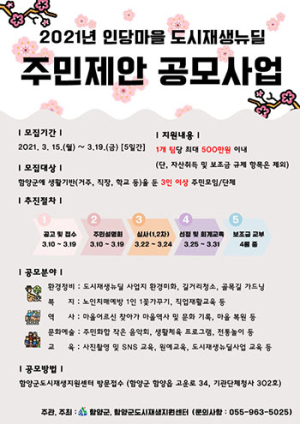 함양 인당마을 도시재생, 2021년 주민제안 공모사업 공고